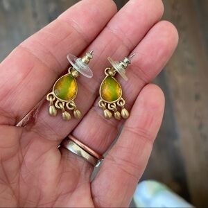 Gold Faceted Dangle Earrings Yellow Green